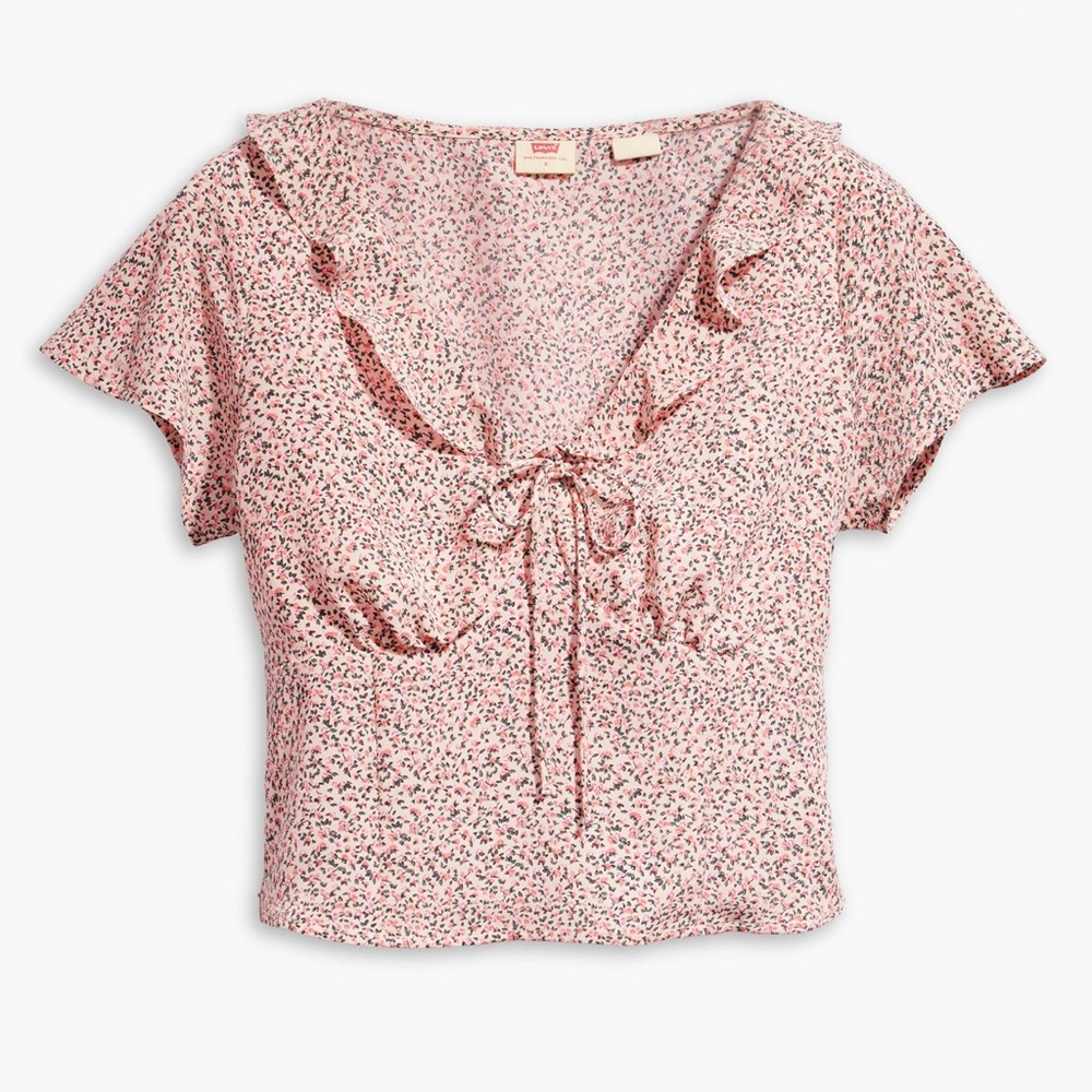 Levi's Mylene Blouse cropped Blouse Women’s XL  Dainty Floral Vneck Pink Flowers